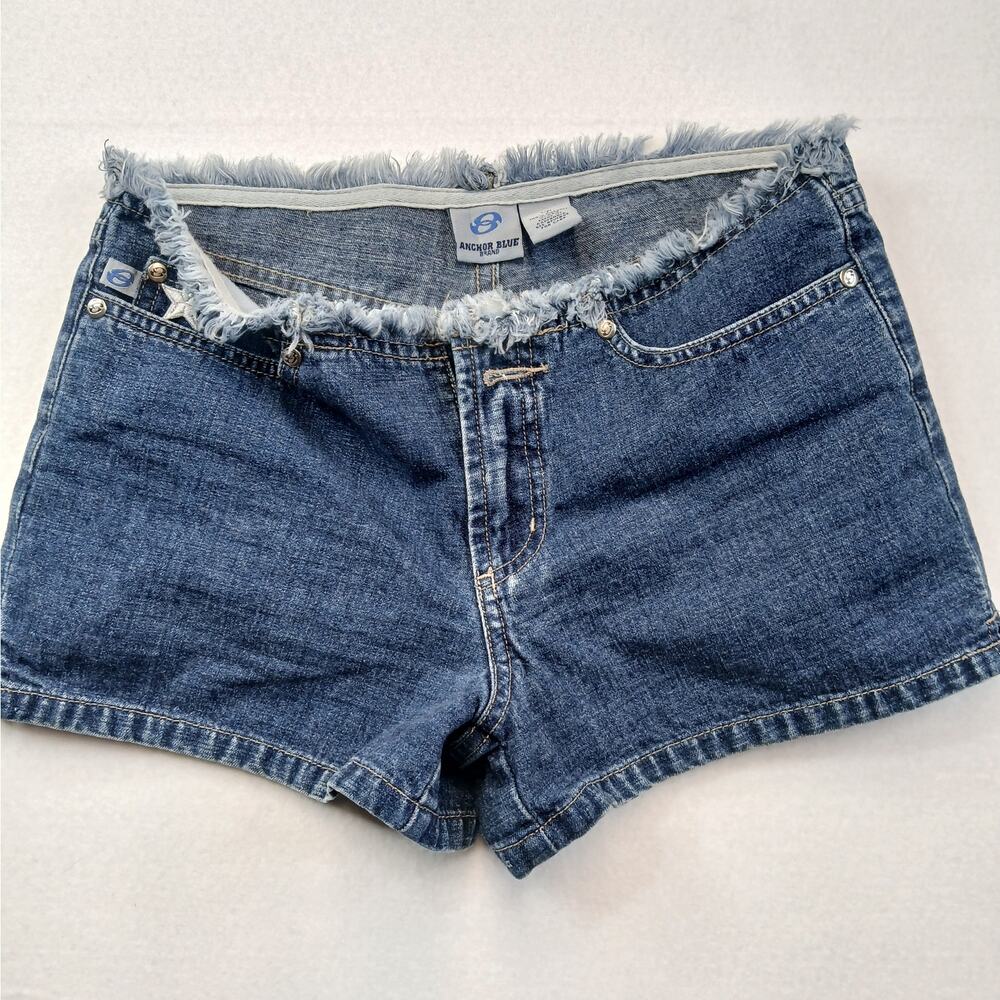 Vintage Anchor Blue Denim Shorts Womens 1 High Waisted 100% Cotton 90s Cuffed